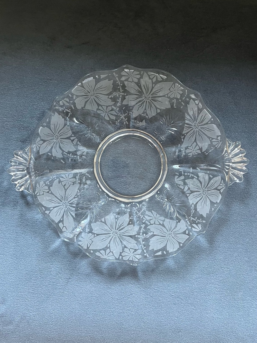Etched Glass Floral Divided Serving Platter - Clear